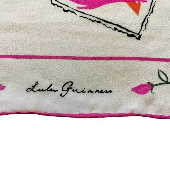Lulu Guinness "We Suffer to Be Beautiful" Pink White Silk Square Scarf - Picture 3 of 9